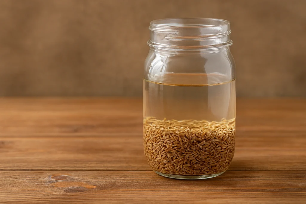 “Soaked cumin seeds in water for jeera water recipe”