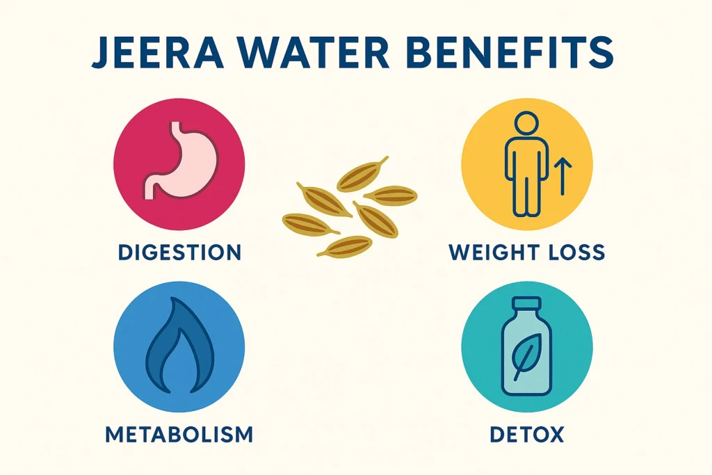 Health benefits of jeera water infographic
