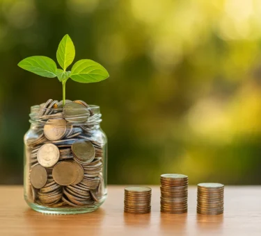 Money saving tips and ideas represented by a jar of coins with a plant growing from it, symbolizing savings and financial growth.