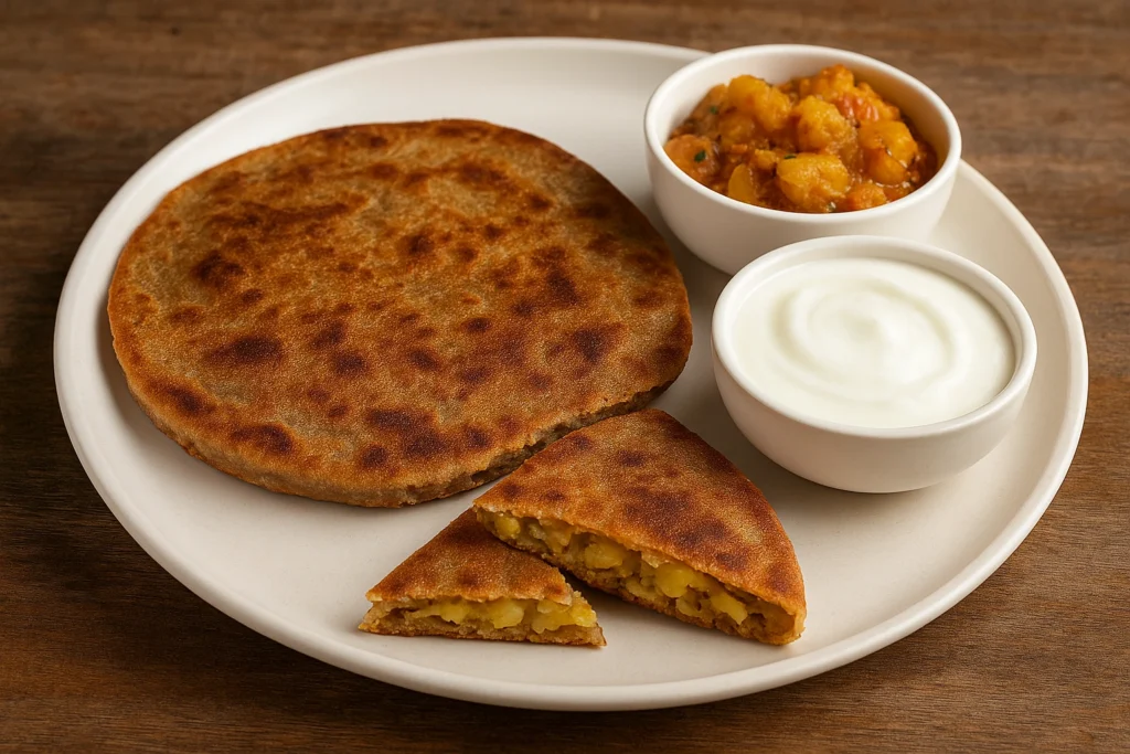 Aloo stuffed Kuttu ka Paratha with Buckwheat Flour served during fasting.