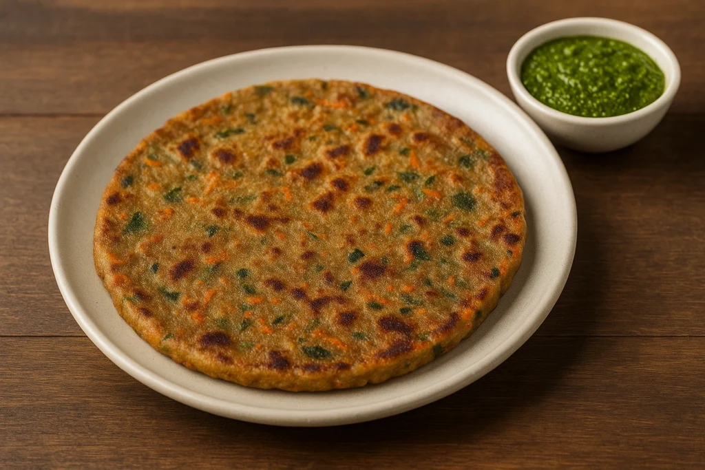 Vegetable Kuttu Paratha made with Buckwheat Flour and grated vegetables.